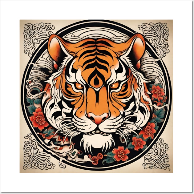 Old School Vintage Japanese Tattoo Art Tiger Wall Art by Tina